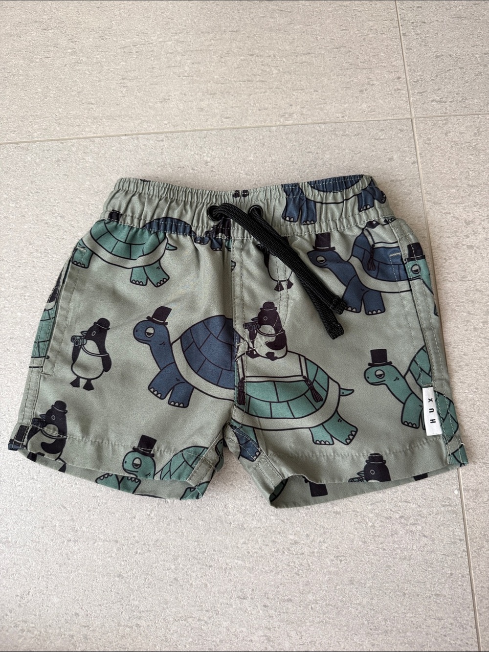 Huxbaby Green Turtle & Navy Penguin Swim Trunks